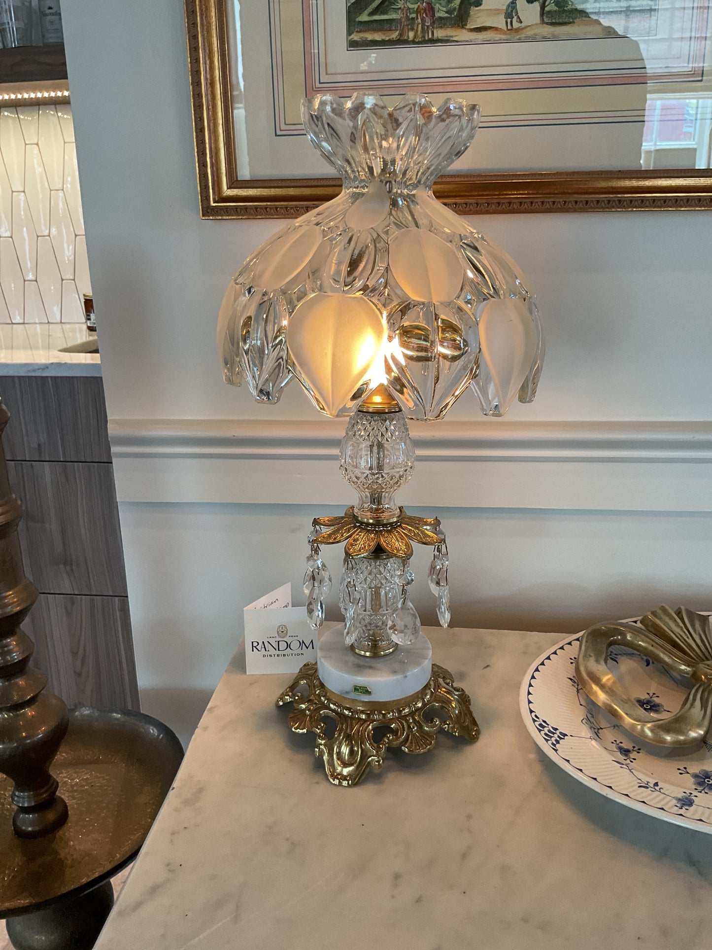 Cut Glass Table Lamp w/ Marble Base