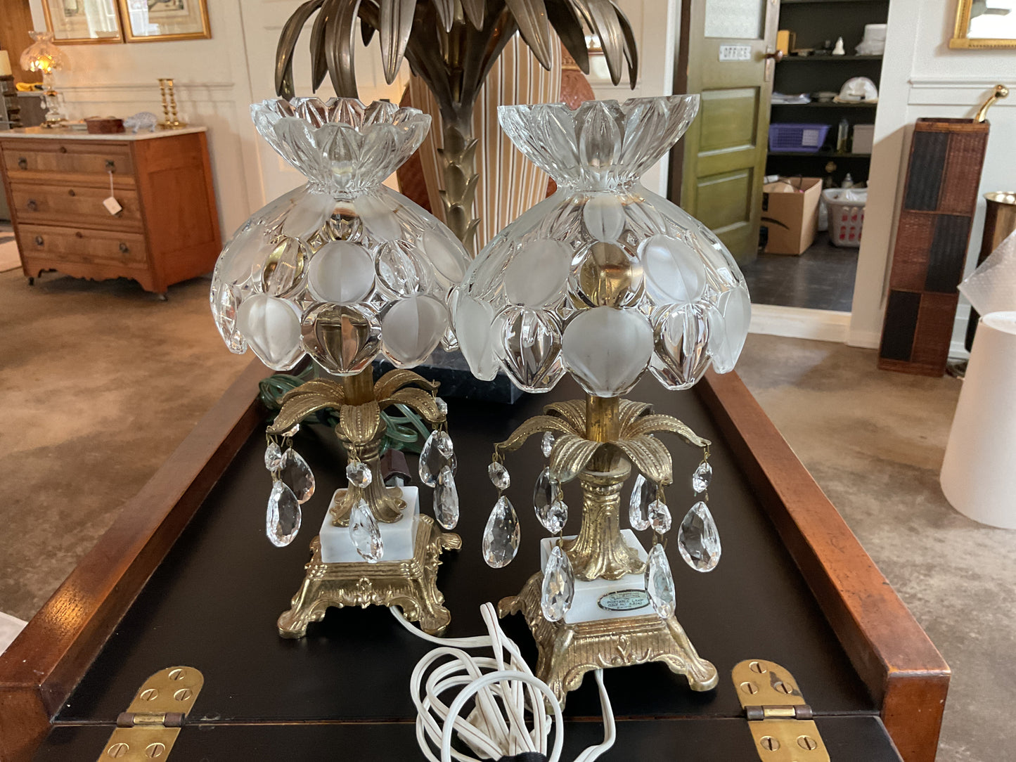 (2) Cut Glass Accent Lamps w/ Marble Base