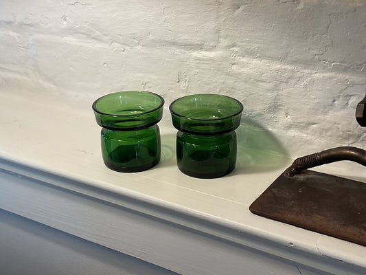 Pair of Dansk Green Glass Votive Candle Holders