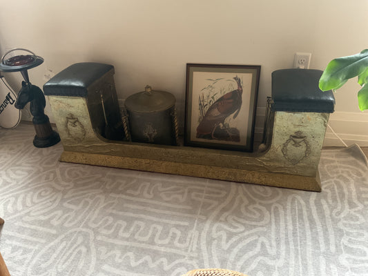 Cushioned Hammered Brass Fire Fender w/ Tools