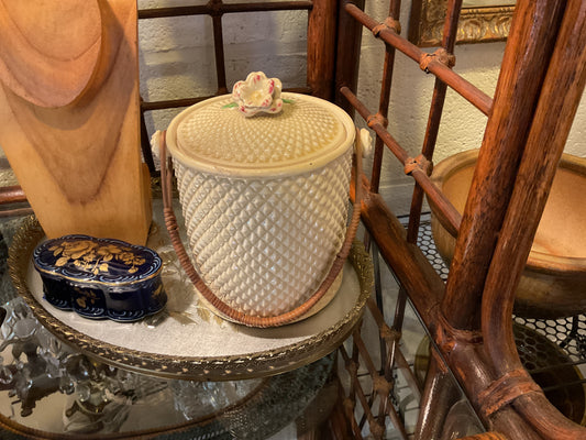 Hobnail Cookie Jar w/ Wicker Handle