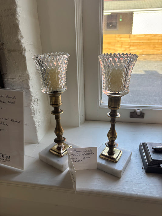 Brass Candlesticks w/ Marble Base and Votive Cups
