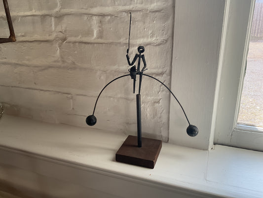 Metal Kinetic Fishing Sculpure