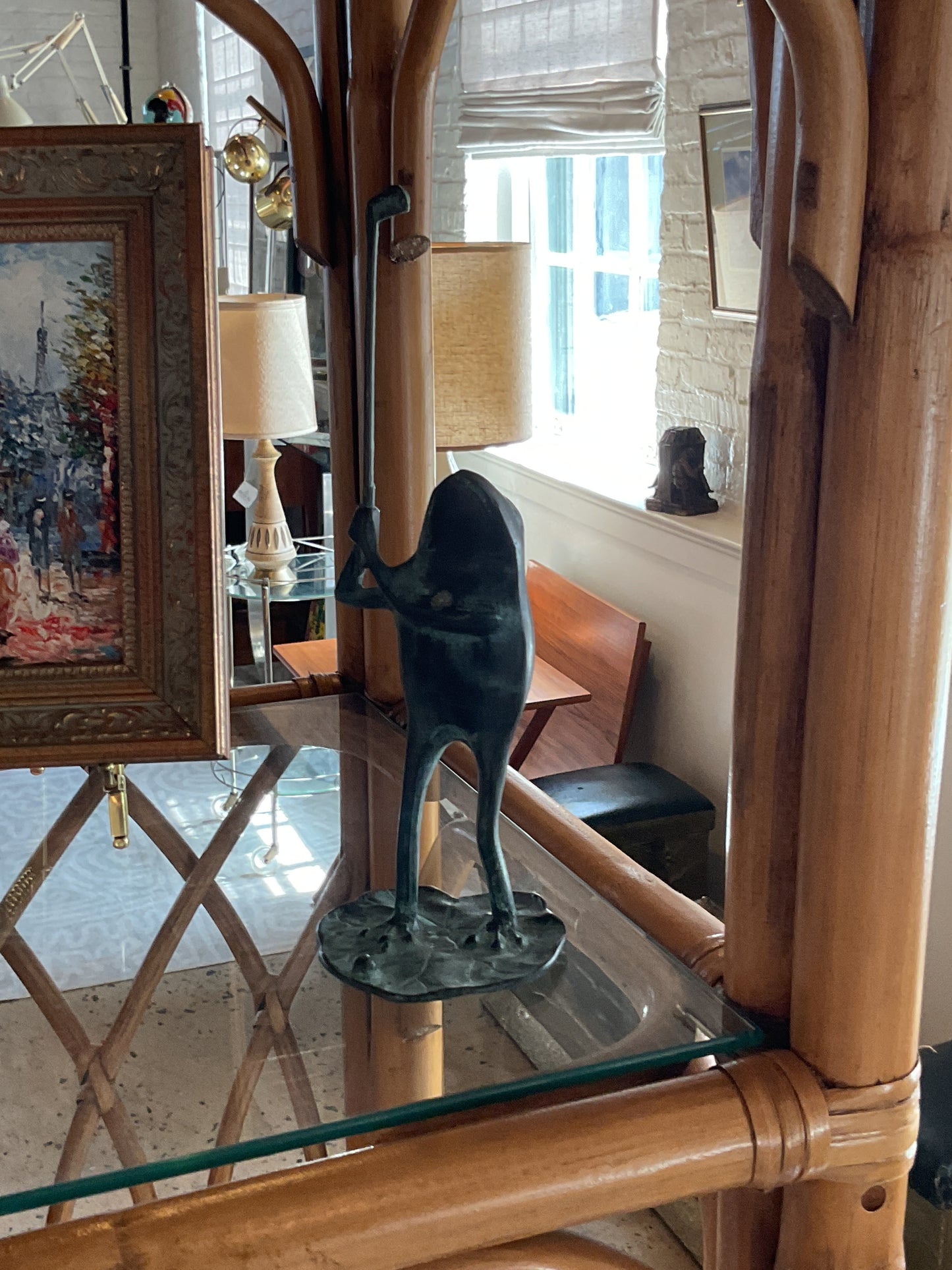 Cast Metal Frog w/ Golf Club