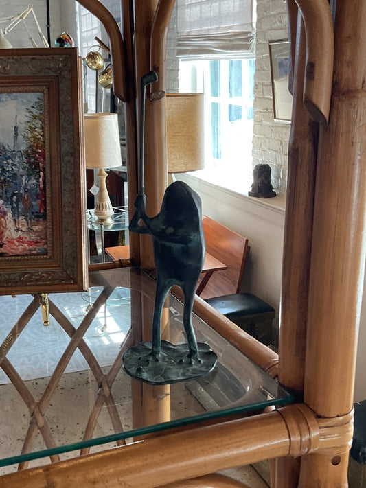 Cast Metal Frog w/ Golf Club