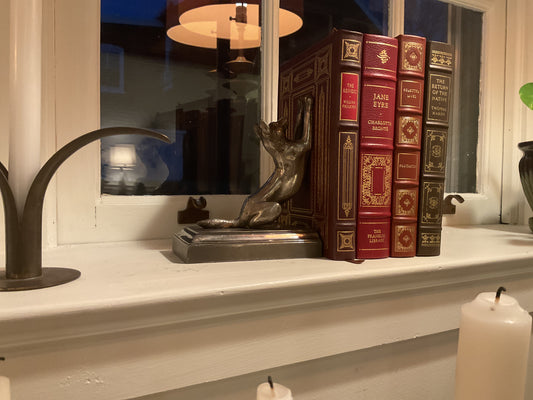 Silver Tone Cast Metal Dog on Hind Legs Bookend